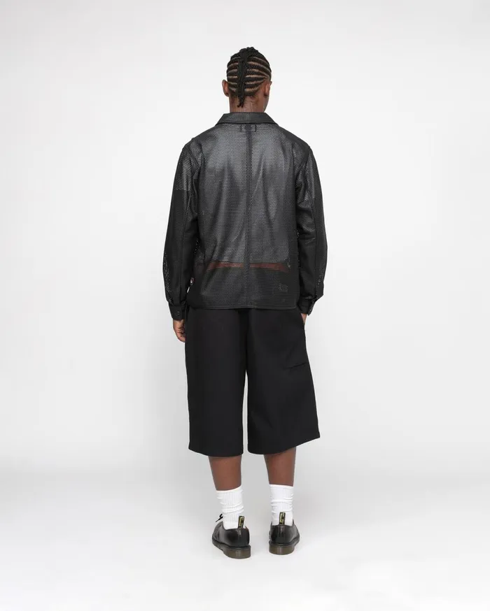 Shirts MenWomen Stussy ZIP SHIRT PERFORATED LEATHER Black