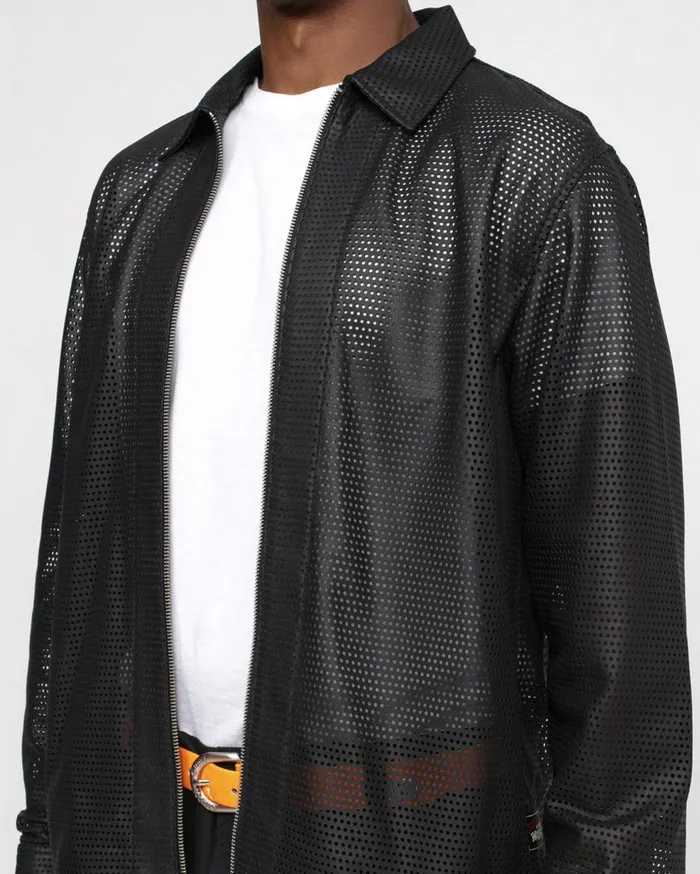 Shirts MenWomen Stussy ZIP SHIRT PERFORATED LEATHER Black