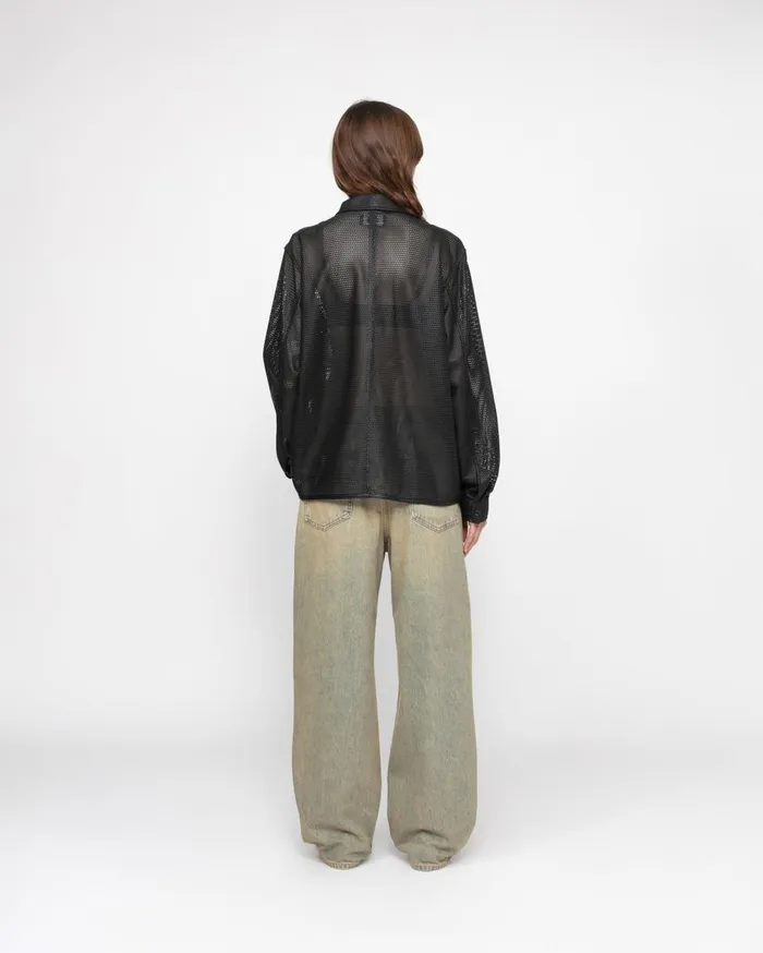 Shirts MenWomen Stussy ZIP SHIRT PERFORATED LEATHER Black