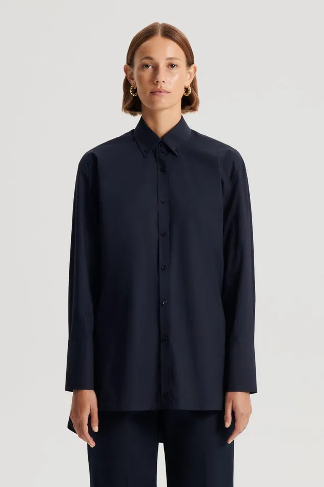 Shirts Women Scanlan Theodore PARACHUTE COTTON SHIRT Navy Shirts Women Scanlan Theodore PARACHUTE COTTON SHIRT Navy