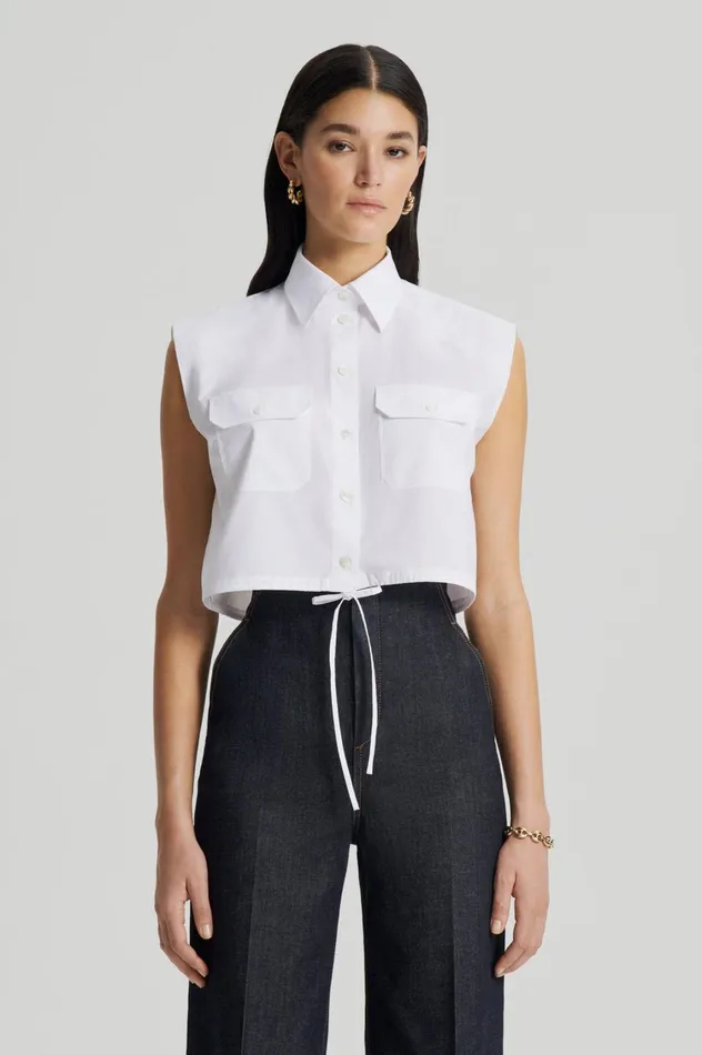 Shirts Women Scanlan Theodore PARACHUTE CROP SHIRT White Shirts Women Scanlan Theodore PARACHUTE CROP SHIRT White