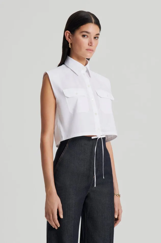 Shirts Women Scanlan Theodore PARACHUTE CROP SHIRT White Shirts Women Scanlan Theodore PARACHUTE CROP SHIRT White