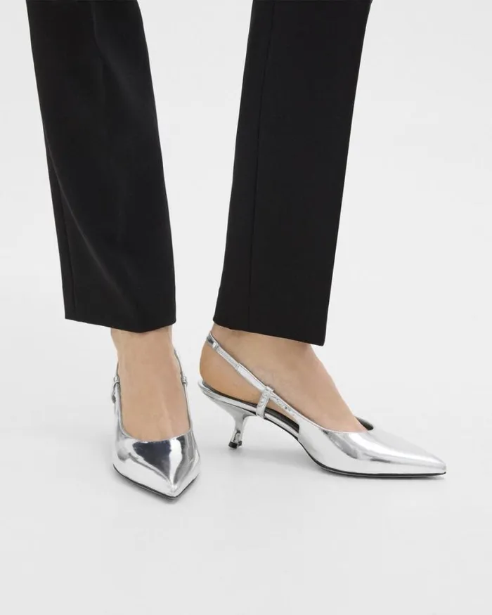 Shoes Women Theory Micro Slingback Pump In Metallic Leather Silver