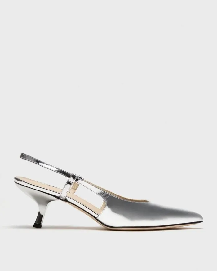 Shoes Women Theory Micro Slingback Pump In Metallic Leather Silver
