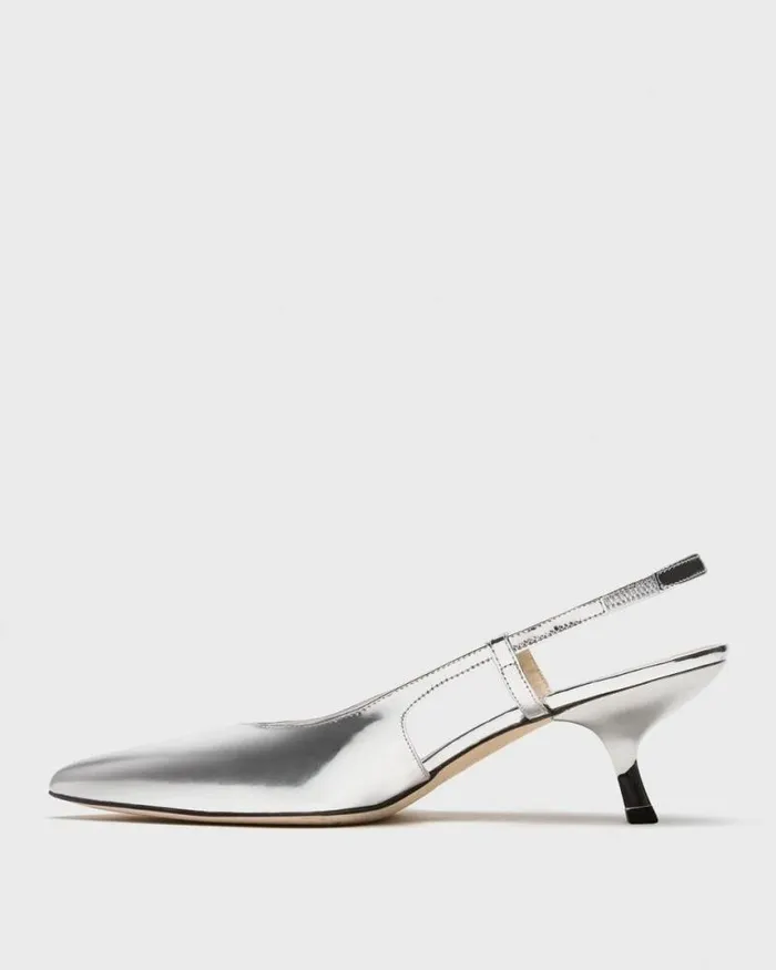 Shoes Women Theory Micro Slingback Pump In Metallic Leather Silver