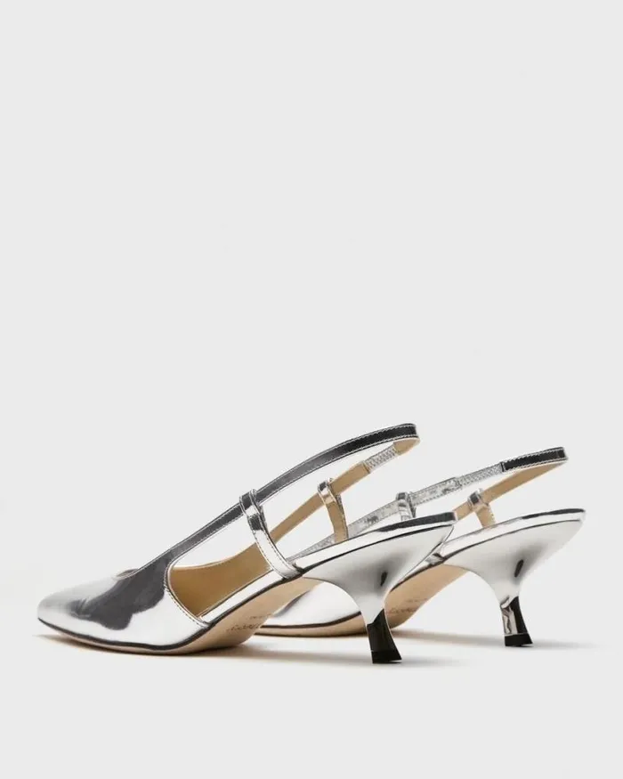 Shoes Women Theory Micro Slingback Pump In Metallic Leather Silver
