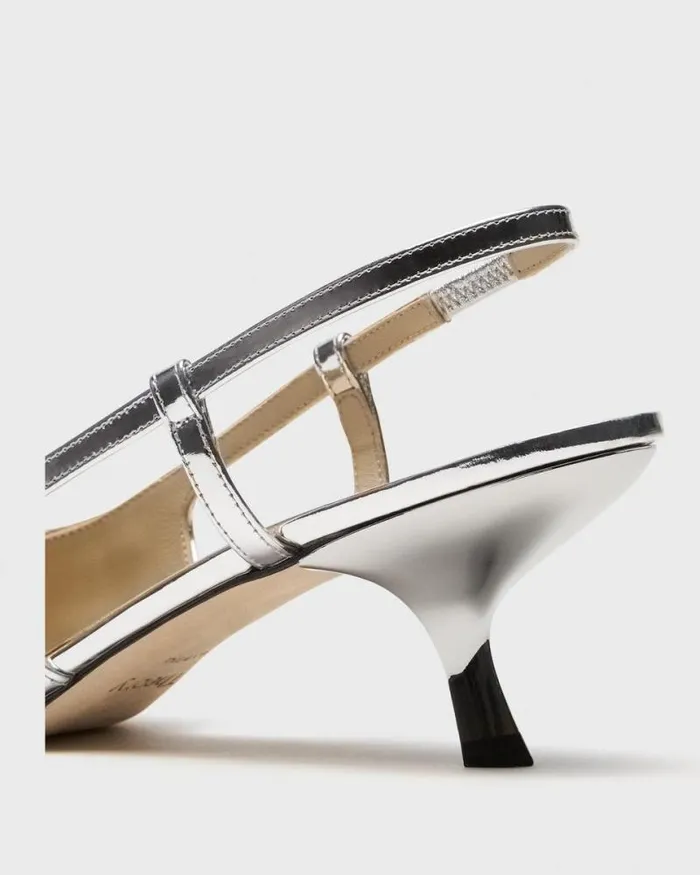 Shoes Women Theory Micro Slingback Pump In Metallic Leather Silver