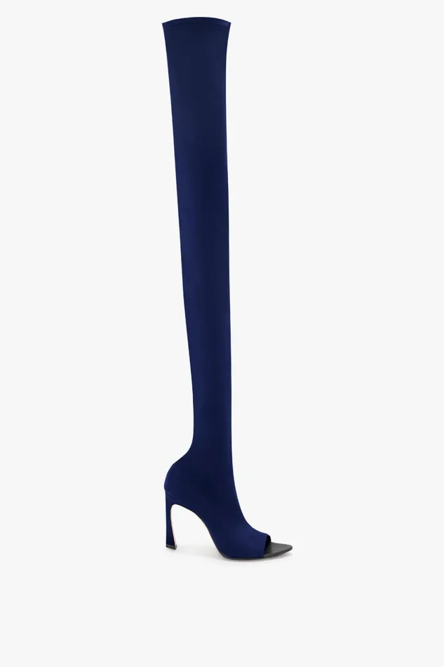 Shoes Women Victoria Beckham Peep Toe Stretch Jersey Boot In Ultraviolet