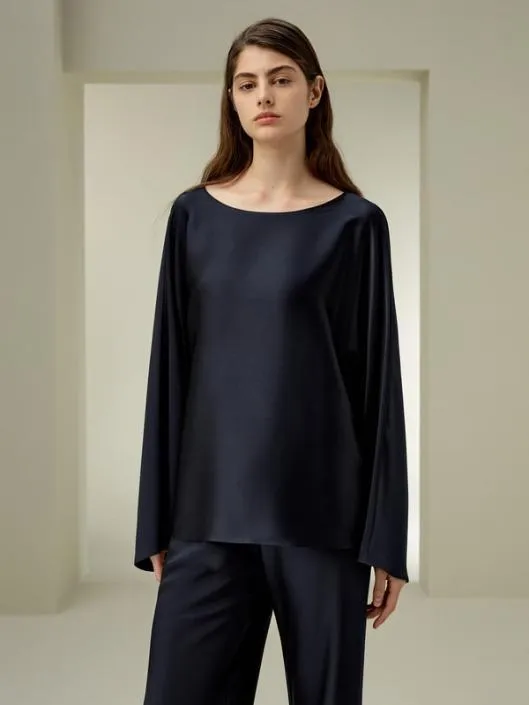 Silk Charmeuse Crewneck Blouse Women Blouses Lilysilk Shirts