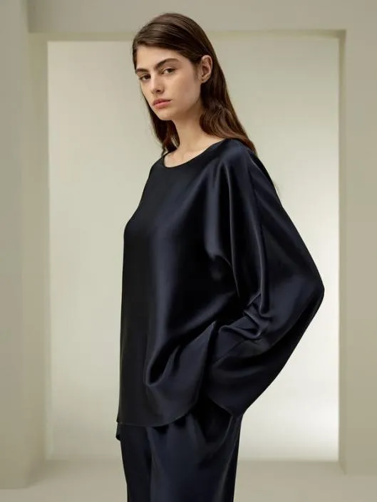 Silk Charmeuse Crewneck Blouse Women Blouses Lilysilk Shirts