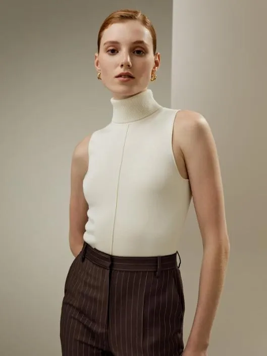 Silk Knitted Turtleneck Sleeveless Top Women Lilysilk Tops