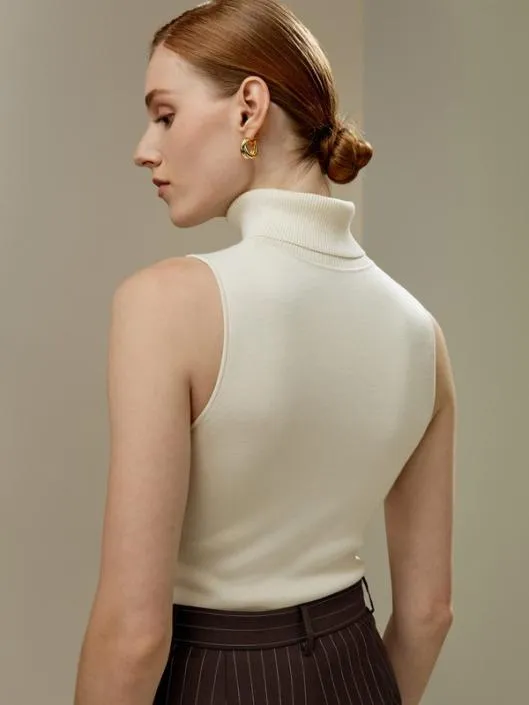 Silk Knitted Turtleneck Sleeveless Top Women Lilysilk Tops