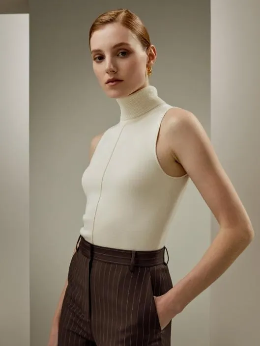 Silk Knitted Turtleneck Sleeveless Top Women Lilysilk Tops