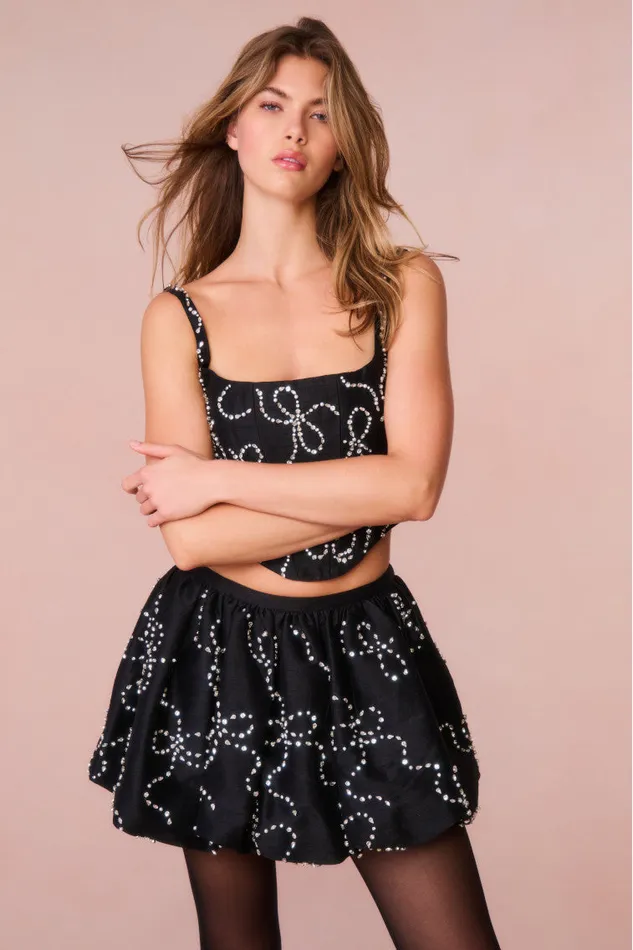 Skirts Women LoveShackFancy Flince Embellished Mini Bubble Skirt Black