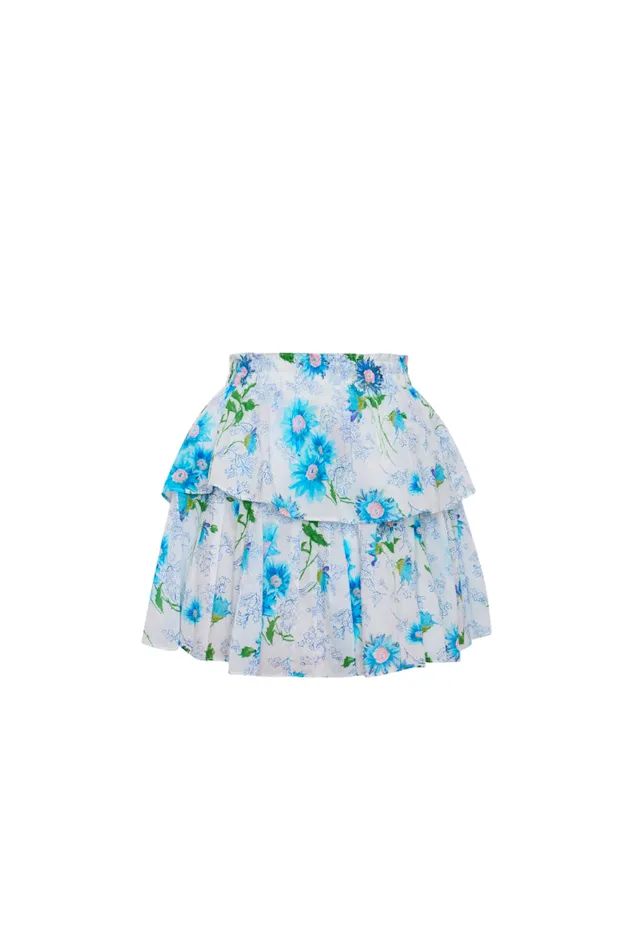Skirts Women LoveShackFancy Ruffle Mini Floral Skirt Blueberry Cloud