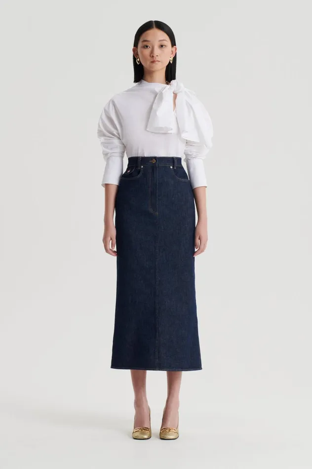 Skirts Women Scanlan Theodore DENIM FIVE POCKET PENCIL SKIRT Indigob