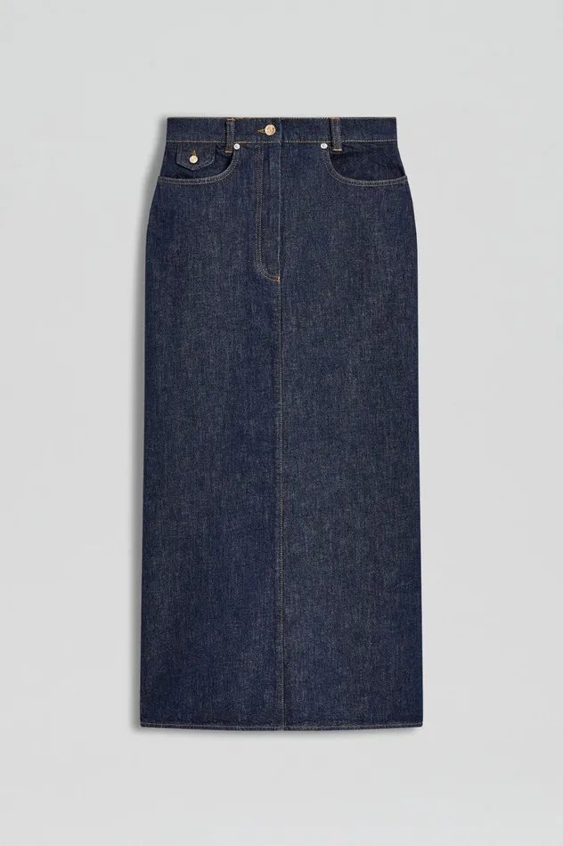 Skirts Women Scanlan Theodore DENIM FIVE POCKET PENCIL SKIRT Indigob Skirts Women Scanlan Theodore DENIM FIVE POCKET PENCIL SKIRT Indigob