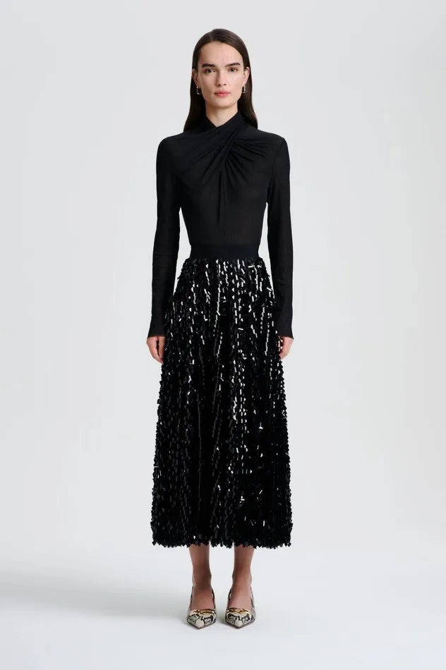 Skirts Women Scanlan Theodore PATENT SEQUIN TULLE SKIRT Black