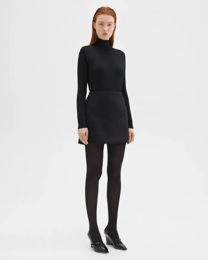 Skirts Women Theory HighWaist Mini Skirt In DoubleFace WoolCashmere Black