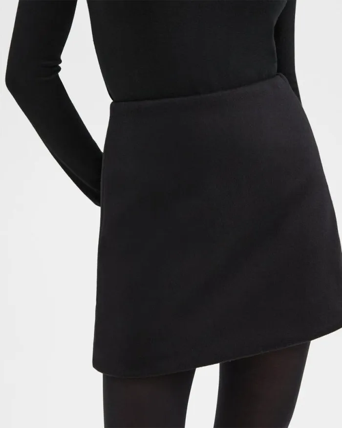 Skirts Women Theory HighWaist Mini Skirt In DoubleFace WoolCashmere Black