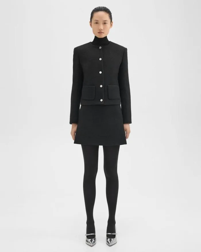Skirts Women Theory HighWaist Mini Skirt In WoolBlend Tweed Black