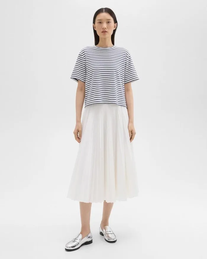 Skirts Women Theory Pleated Midi Skirt In Sleek Poplin White