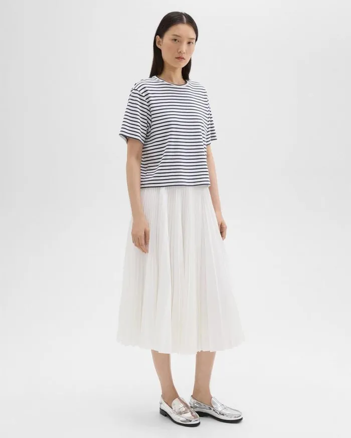 Skirts Women Theory Pleated Midi Skirt In Sleek Poplin White Skirts Women Theory Pleated Midi Skirt In Sleek Poplin White