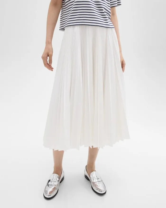 Skirts Women Theory Pleated Midi Skirt In Sleek Poplin White Skirts Women Theory Pleated Midi Skirt In Sleek Poplin White