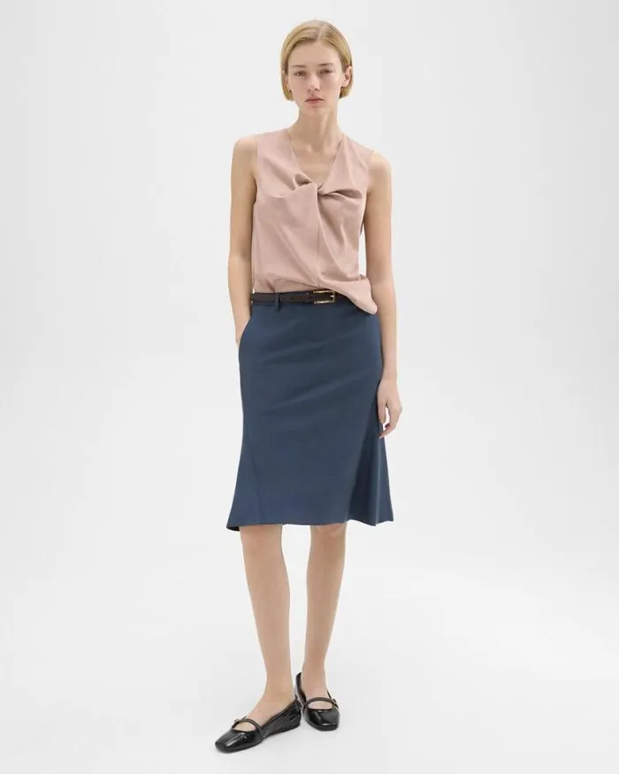 Skirts Women Theory Wool Gabardine Trumpet Skirt Bluestone