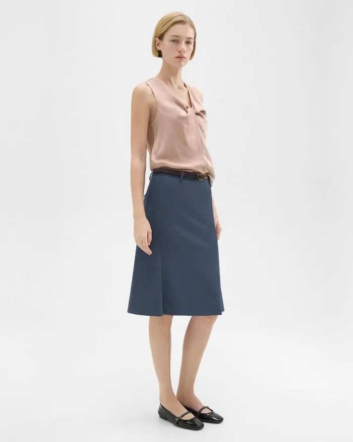 Skirts Women Theory Wool Gabardine Trumpet Skirt Bluestone