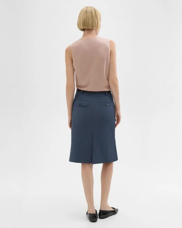 Skirts Women Theory Wool Gabardine Trumpet Skirt Bluestone