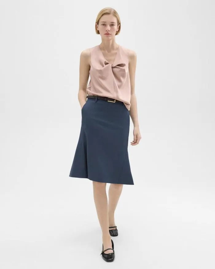 Skirts Women Theory Wool Gabardine Trumpet Skirt Bluestone