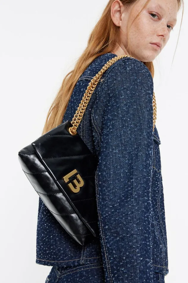 Small Black Leather Bag Flap Black Women Bimba Y Lola Crossbody Bags