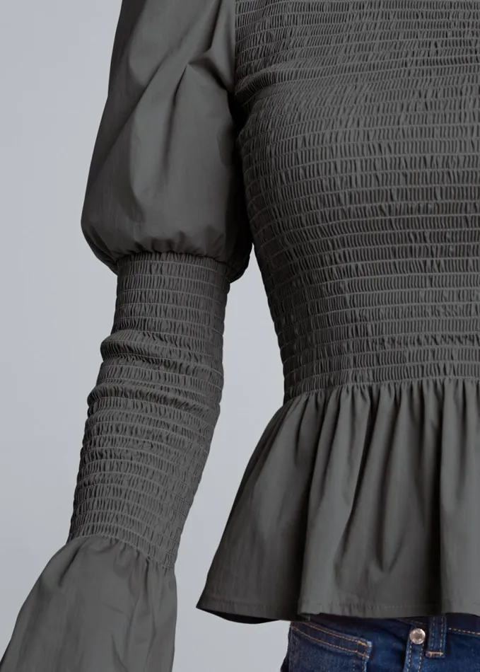 SMOCKED PEPLUM BLOUSE Dark Grey Women VENUS Blouses