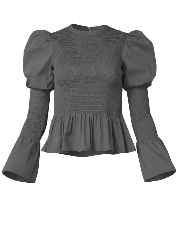 SMOCKED PEPLUM BLOUSE Dark Grey Women VENUS Blouses