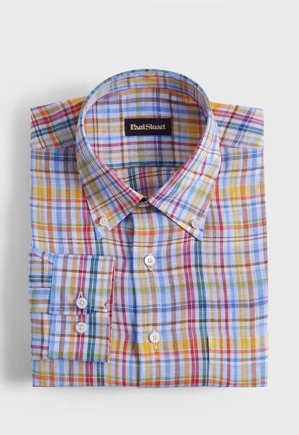 Sport Shirts Mens Linen Multicolor Plaid Sport Shirt PinkPurple Paulstuart
