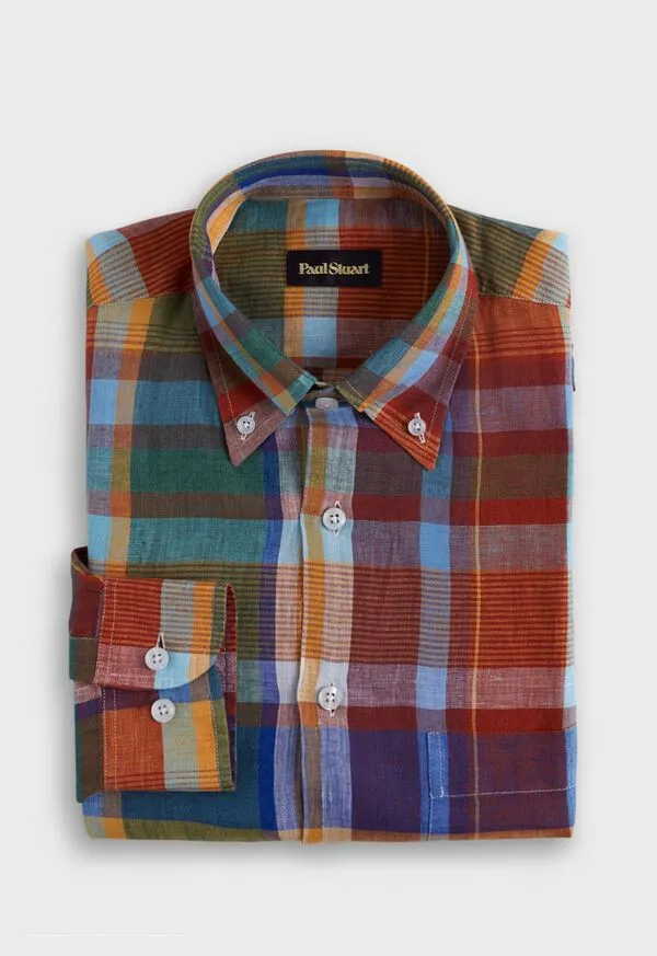 Sport Shirts Mens Linen Plaid Sport Shirt Multi Paulstuart