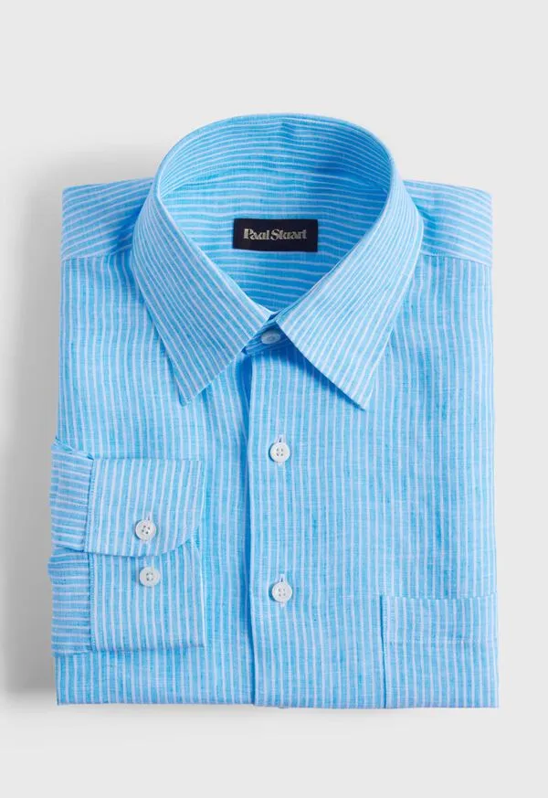 Sport Shirts Paulstuart Mens Linen Pencil Stripe Sport Shirt Green