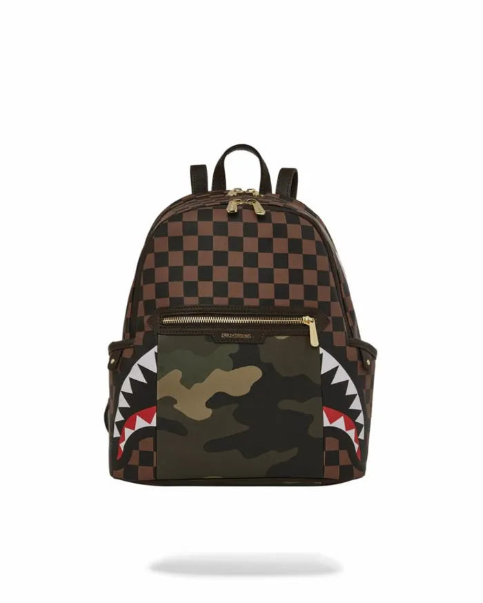 SPRAYGROUND EXTERIOR GOLD ZIP POCKET SHARKS IN PARIS SAVAGE BACKPACK Bags