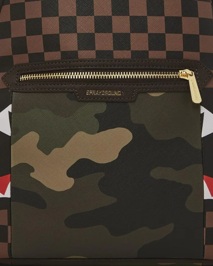 SPRAYGROUND EXTERIOR GOLD ZIP POCKET SHARKS IN PARIS SAVAGE BACKPACK Bags