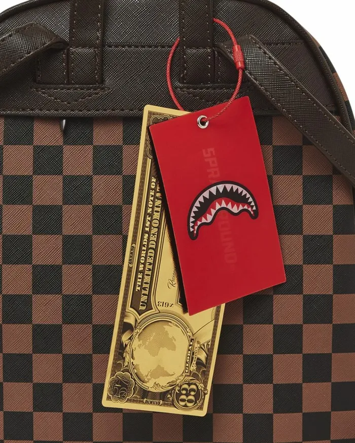 SPRAYGROUND EXTERIOR GOLD ZIP POCKET SHARKS IN PARIS SAVAGE BACKPACK Bags