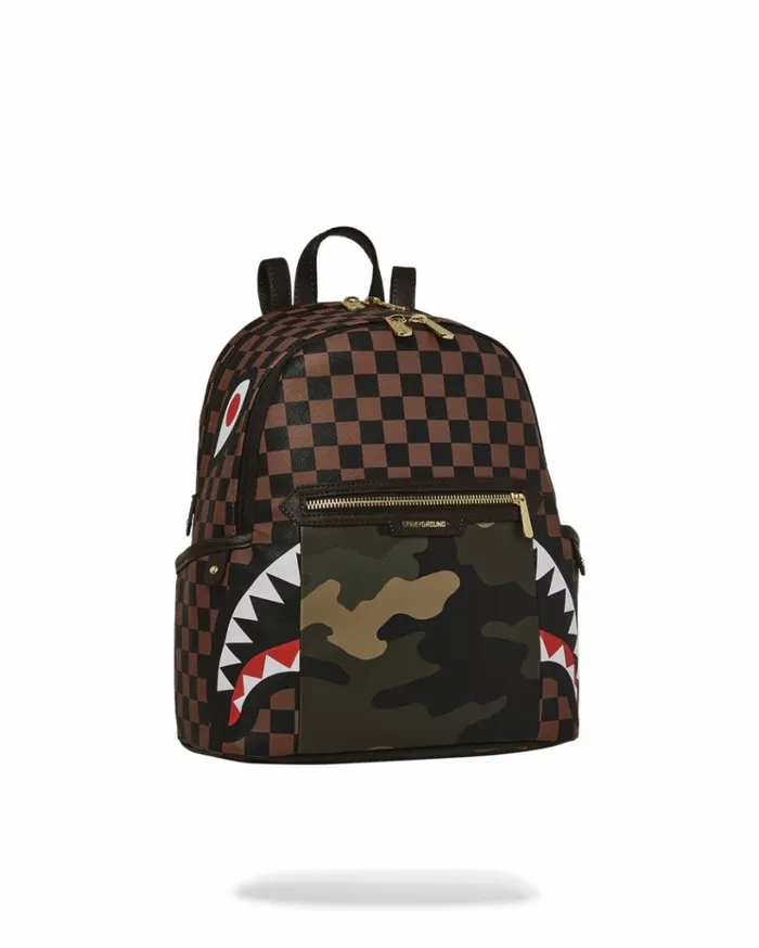 SPRAYGROUND EXTERIOR GOLD ZIP POCKET SHARKS IN PARIS SAVAGE BACKPACK Bags