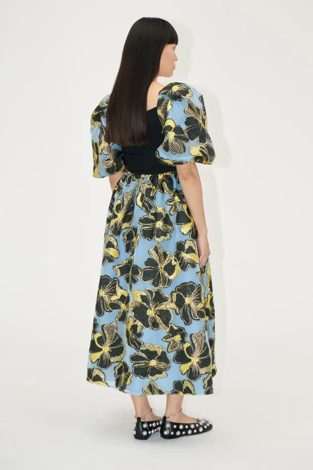 Stine Goya Dresses 34 Sleeve Combo Bodice Midi Dress 8211 Blue Anemone Jacquard 8211 Women