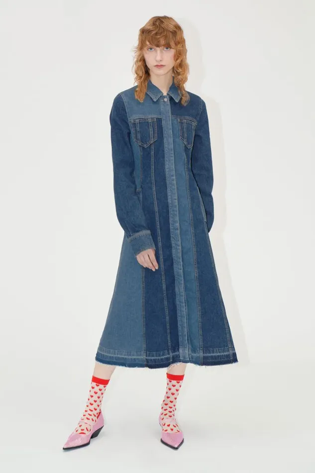 Stine Goya Dresses Long Sleeve Denim Dress 8211 Two Tone Denim 8211 Women