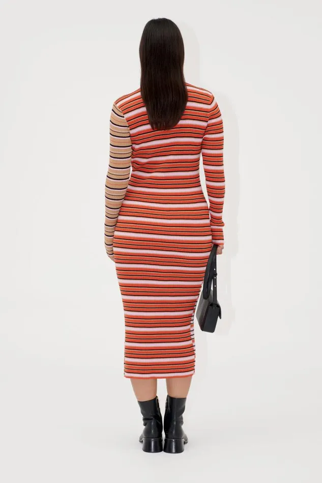 Stine Goya Dresses Long Sleeve Knit Dress WSlit 8211 Cream Stripes Pink Stripes 8211 Women
