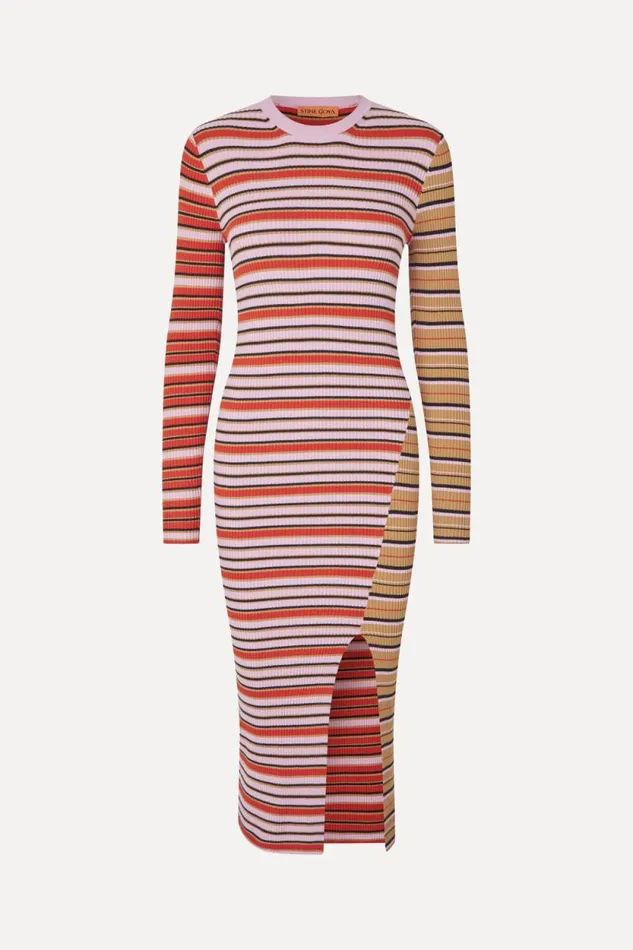 Stine Goya Dresses Long Sleeve Knit Dress WSlit 8211 Cream Stripes Pink Stripes 8211 Women