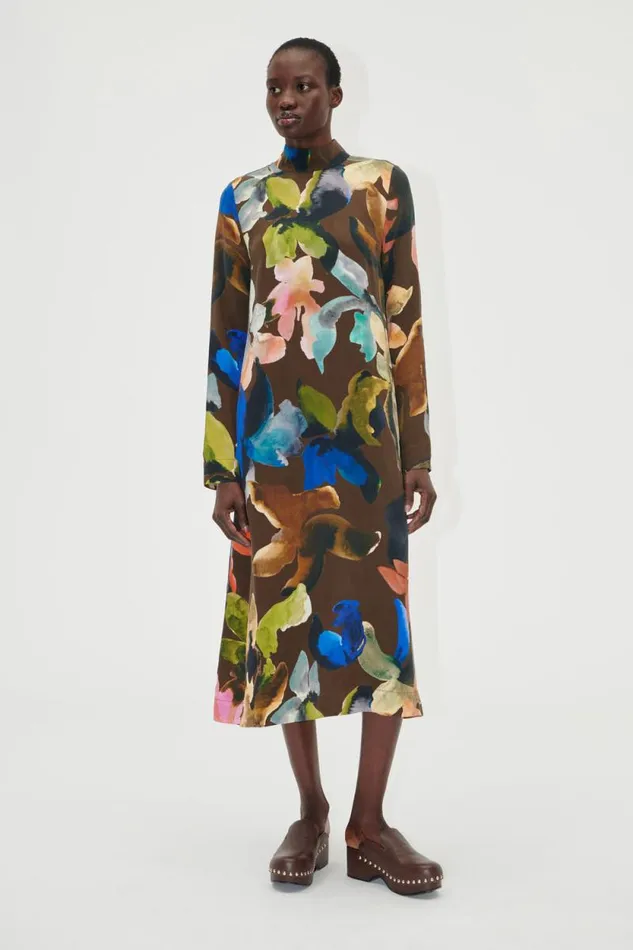 Stine Goya Dresses Long Sleeve Midi Dress 8211 Aquarelle Garden 8211 Women