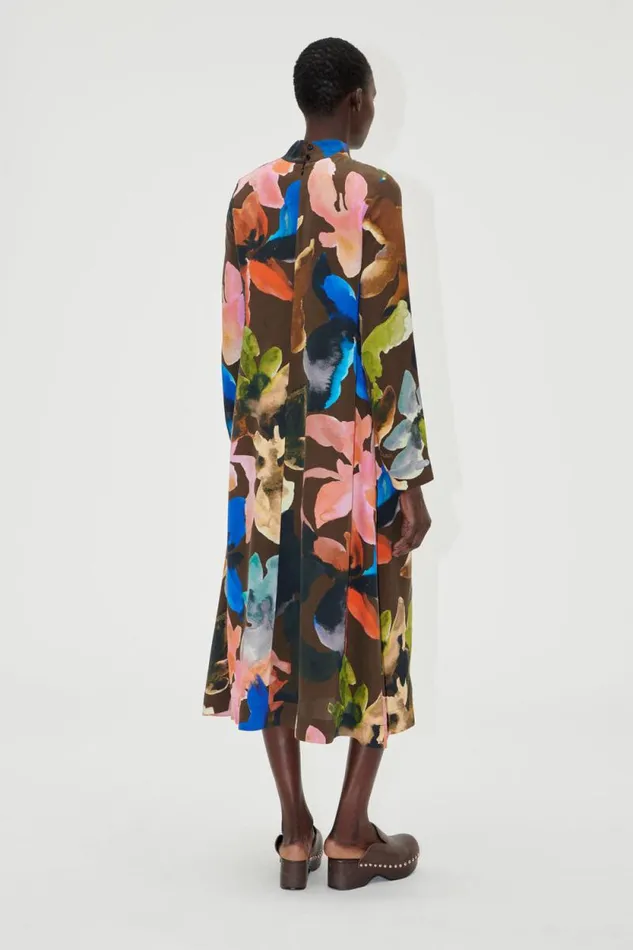 Stine Goya Dresses Long Sleeve Midi Dress 8211 Aquarelle Garden 8211 Women