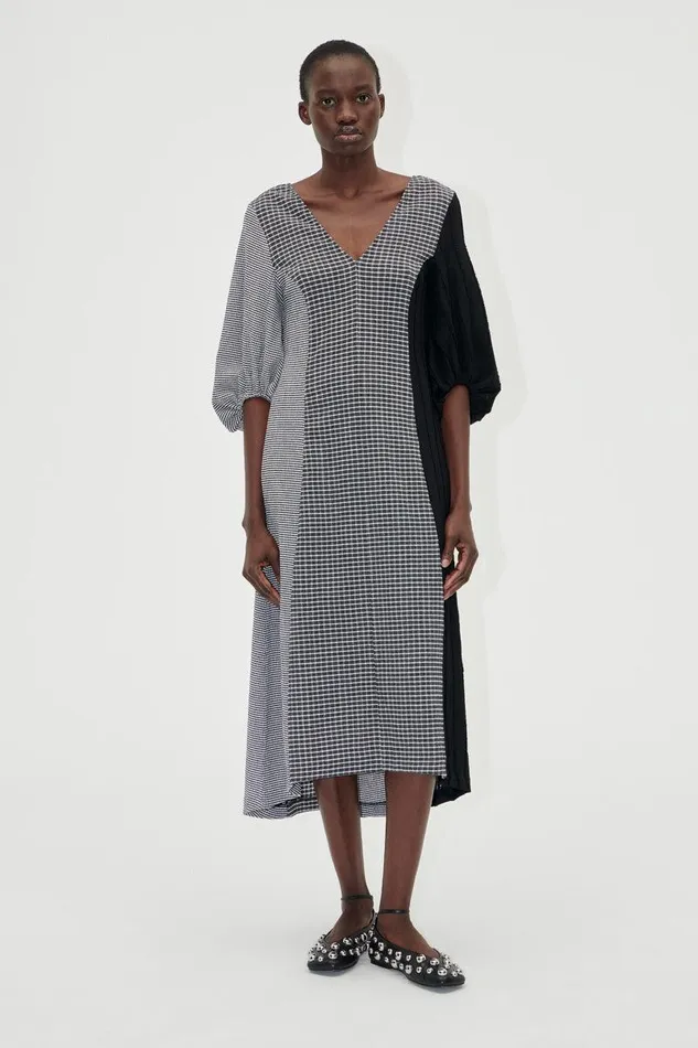 Stine Goya Dresses ThreeQuarter Sleeve Midi Dress 8211 Black White 8211 Women