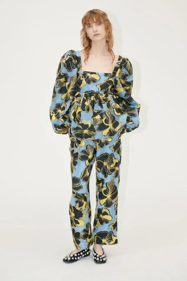 Stine Goya Exclusives Elasticated Waistband Pants 8211 Blue Anemone Jacquard 8211 Women Stine Goya Exclusives Elasticated Waistband Pants 8211 Blue Anemone Jacquard 8211 Women